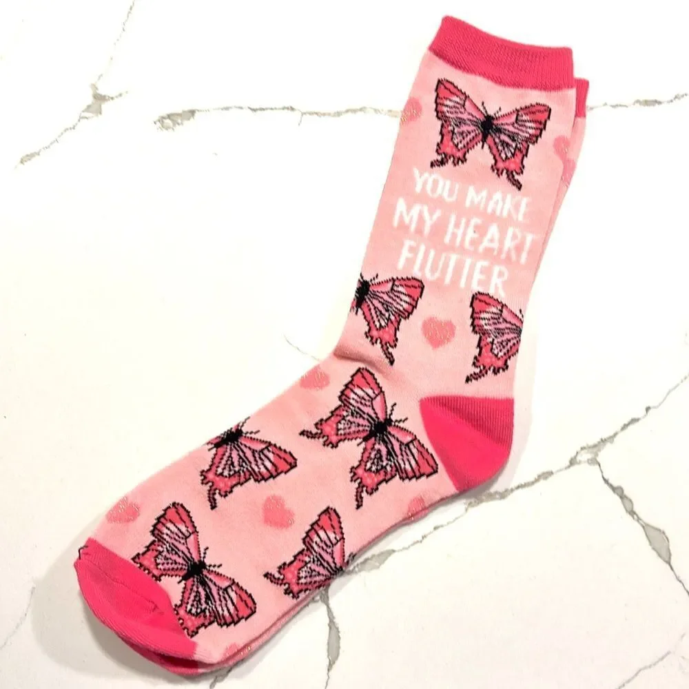 NWOT Pair of Fashion Socks Pink Butterfly Blue Camper Socks